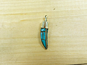 Tibetan Turquoise Mosiac Horn Tusk pendant with brass PETITE 131001 - BeadPrism