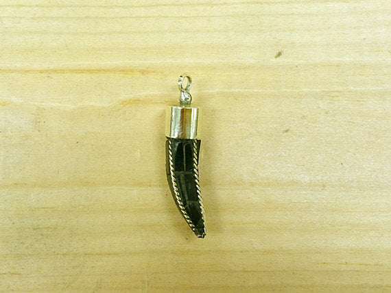 Tibetan Black Mosiac Horn Tusk pendant with brass PETITE 131002 - BeadPrism