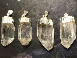 1 Pc Raw Crystal Quartz Point Pendant Silver Capped, Crystal Quartz Point,  1.5 INCH - WHOLESALE DP5 - BeadPrism