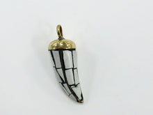 Load image into Gallery viewer, Ivory Color Mosiac Tibetan Brass Horn Tusk Pendant 2 INCH 131005 - BeadPrism