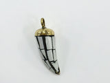 Ivory Color Mosiac Tibetan Brass Horn Tusk Pendant 2 INCH 131005