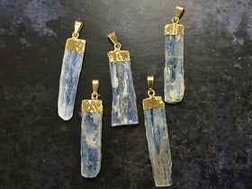 5 Pc Blue Kyanite Gold Capped Edged Pendant 1.75 INCH WHOLESALE BULK- Dp9Kyanite - BeadPrism