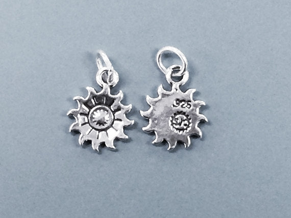 Sun Sterling Silver Charm, Celestial Charm, stamped 925, Made in USA, 12mm x 8mm  - SP649 - BeadPrism