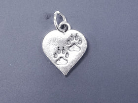 Heart Double Paw Print Pet Lovers 925 Sterling Silver Charm Pendant,  - SP672 - BeadPrism