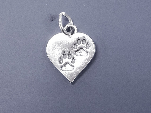 Heart Double Paw Print Pet Lovers 925 Sterling Silver Charm Pendant,  - SP672 - BeadPrism