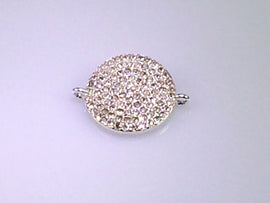 Micro Rhinestone Pave Set Round Disc Sundial  with Loops Connector Silver Plated - RF102SP - BeadPrism