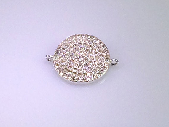 Micro Rhinestone Pave Set Round Disc Sundial  with Loops Connector Silver Plated - RF102SP - BeadPrism