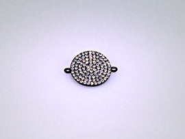 Micro Pave Set Rhinestone Round Disc Sundial  with Loops Connector  Black Gun Metal Finish - RF102GM - BeadPrism