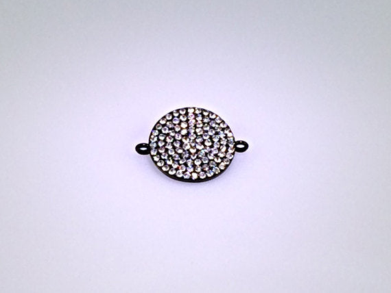 Micro Pave Set Rhinestone Round Disc Sundial  with Loops Connector  Black Gun Metal Finish - RF102GM - BeadPrism