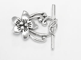 Silver Large Flower Toggle Clasp 5 sets PEWTER - PBF307 - BeadPrism