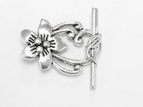 Silver Large Flower Toggle Clasp 5 sets PEWTER - PBF307 - BeadPrism