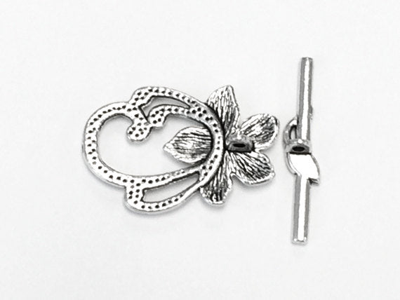 Silver Large Flower Toggle Clasp 5 sets PEWTER - PBF307 - BeadPrism