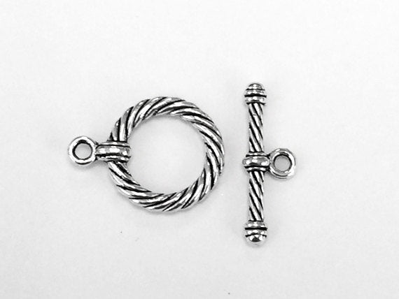 Load image into Gallery viewer, 10 Sets Silver Toggle Clasps, Antique Silver PEWTER, Large Toggle clasps 24mm Toggle clasps - PBF347 - BeadPrism