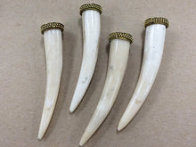 Load image into Gallery viewer, On SALE 5 Pcs Bone Horn Tusk tooth Pendant with Brass Cap Antique ivory Extra Large 4 Inch - TP120-5 - BeadPrism
