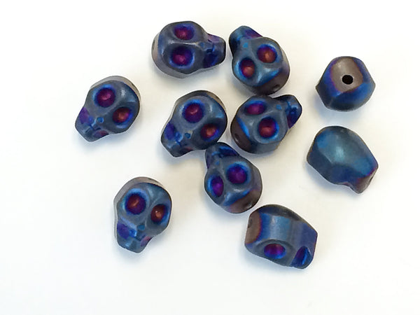 Blue Pyrite Skull Beads 10mm  1 mm Hole  - 10 Pcs - SPYR101 - BeadPrism
