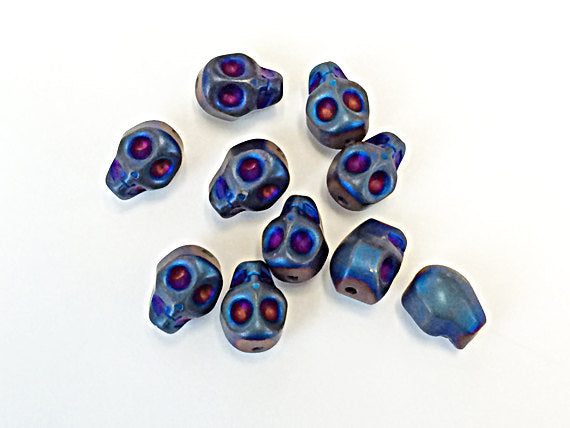 Blue Pyrite Skull Beads 10mm  1 mm Hole  - 10 Pcs - SPYR101 - BeadPrism