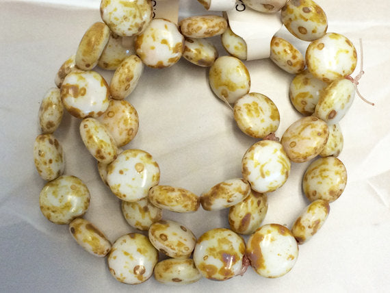 White Glass Bead, Picasso, Czech Round Beads 10mm, 15 Pcs - CZB024 - BeadPrism