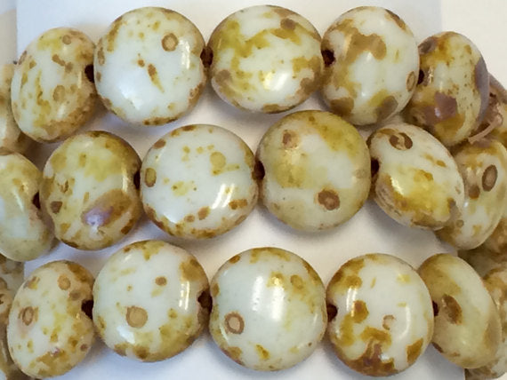 White Glass Bead, Picasso, Czech Round Beads 10mm, 15 Pcs - CZB024 - BeadPrism