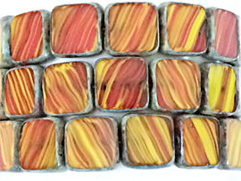 Orange Yellow Glass Bead, Picasso, Czech Square  Beads 9mm, 15 Pcs - CZB045 - BeadPrism