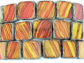 Orange Yellow Glass Bead, Picasso, Czech Square  Beads 9mm, 15 Pcs - CZB045 - BeadPrism