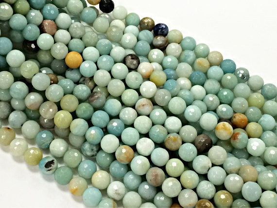 8mm Amazonite Faceted Round Full strand Gemstone Beads Ocea Blue Gemstone Beads, 48 Beads - SAMZ100 - BeadPrism