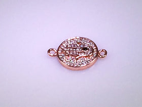 Hamsa Micro Rhinestone Pave Set Disc with Loops Connector Hand of Fatima Rose Gold Plated - RF103RG - BeadPrism