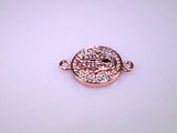 Hamsa Micro Rhinestone Pave Set Disc with Loops Connector Hand of Fatima Rose Gold Plated - RF103RG