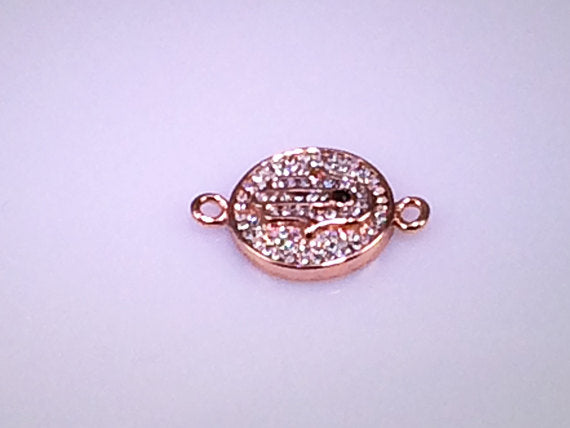 Hamsa Micro Rhinestone Pave Set Disc with Loops Connector Hand of Fatima Rose Gold Plated - RF103RG - BeadPrism