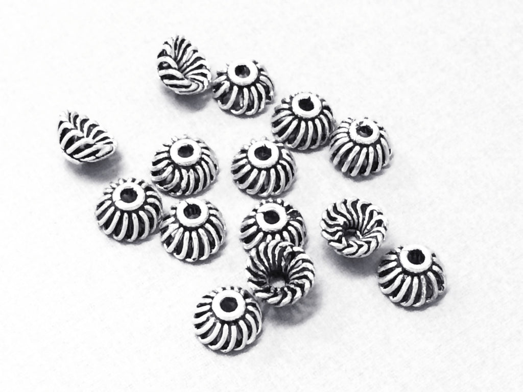 Bali Beads Cap Oxidized Antiqued Sterling Silver 2 Pcs, 925 Sterling Silver - AS704 - BeadPrism