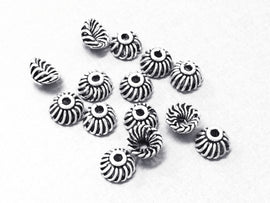Bali Beads Cap Oxidized Antiqued Sterling Silver 2 Pcs, 925 Sterling Silver - AS704 - BeadPrism