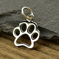 Small Paw Print Sterling Silver Charm Pendant - Paw Charms - Furry Animal Jewelry Charm- SP936 - BeadPrism
