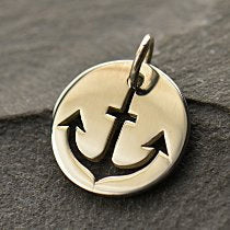 Cut-Out Anchor Disc Sterling Silver Charm Pendant, 15 x 12mm - SP937 - BeadPrism