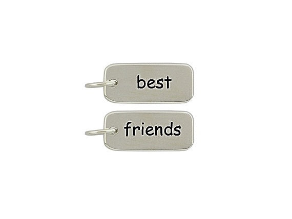 Best Friend Sterling Silver Friendship Word Tag Charm Pendant, Friend Double Sided Necklace - SP934 - BeadPrism