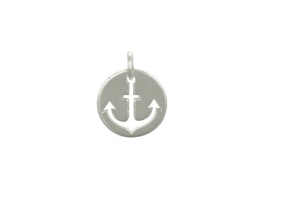Cut-Out Anchor Disc Sterling Silver Charm Pendant, 15 x 12mm - SP937 - BeadPrism