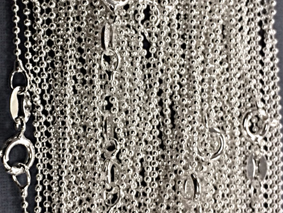 10 pc 925 Sterling Silver 1.2mm Bead Chain 14,16,18,20,24,30" Italy Necklace Mark 925 - SC12BCXX-10 - BeadPrism