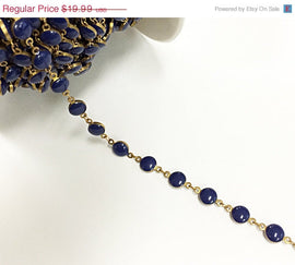 3 Ft Vintage Lapis Blue Enameled Station Chain Brass Beaded Bohemian Gold Rosary Chain by Ft - Ch139 - BeadPrism