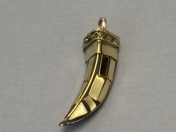 Gold Mosiac Tibetan Brass Horn Tusk Pendant 2 Inch - AP105-GM - BeadPrism