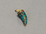 Petite Tibetan Horn Pendant, Turquoise Blue Mosiac Inlay, 1 Inch, Small Amulet pendant. - AP109-T