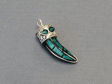 Load image into Gallery viewer, Tibetan Horn Pendant, Turquoise Blue Mosiac and silver  Inlay, 1.5 Inch, - AP113-TS - BeadPrism