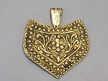 Load image into Gallery viewer, Indian Brass Pendant, Antique Flower Design Shield Shape Ethic Tribal Amulet Large 2.5" - AP111 - BeadPrism