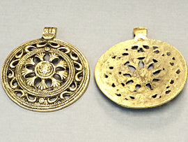 Antique Round Cut work Design Ethnic, Tribal, Brass Pendant, 2.25 Inch - AP118 - BeadPrism