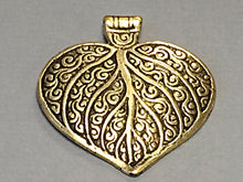 Load image into Gallery viewer, Indian Brass Pendant - Antique Leaf Design Ethic, Tribal, Amulet, Vintage- Large 2.5 Inch - AP121 - BeadPrism