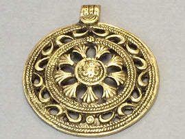 Antique Round Cut work Design Ethnic, Tribal, Brass Pendant, 2.25 Inch - AP118 - BeadPrism