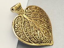 Load image into Gallery viewer, Indian Brass Pendant - Antique Leaf Design Ethic, Tribal, Amulet, Vintage- Large 2.5 Inch - AP121 - BeadPrism