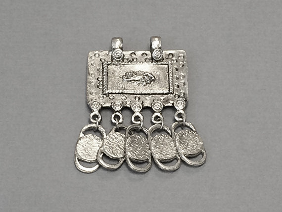 Indian Amulet Pendant - Antique Silver Finish Ethnic, Tribal, Vintage- Large 2.25 Inch - AP117 - BeadPrism