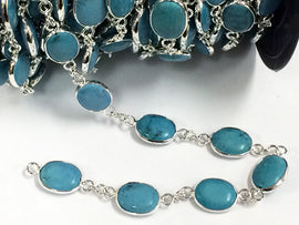 3 Foot Turquoise Howlite Bezel Connector Chain Silver Plate - CH158-Turq-3 - BeadPrism