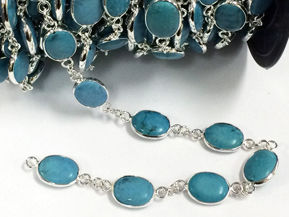 40%OFF 1Ft Turquoise Howlite Silver Plated 10 bezels/ft Connector Gemstone Rosary Chain By Ft-CH158 - BeadPrism