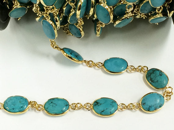 40%OFF 3Ft Turquoise Howlite Bezel Connector Rosary Chain By Ft Gold Plated 10 bezels/Ft -CH159-Turq - BeadPrism