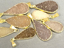 Load image into Gallery viewer, Druzy Teardrop Pendant, Natural Uruguay Amethyst 30mm, 24K gold plated edged all around - DP19-18 - BeadPrism