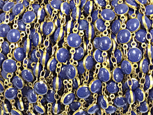 Load image into Gallery viewer, 10 Feet Vintage Lapis Blue Enameled Station Brass Beaded Bohemian Chain - CH139-LA - BeadPrism